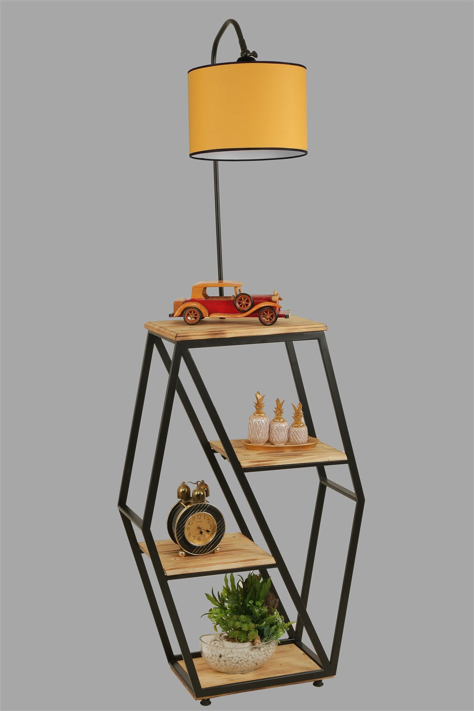 Candeeiro de Pé – 165 cm – Amarelo – Metal e Madeira