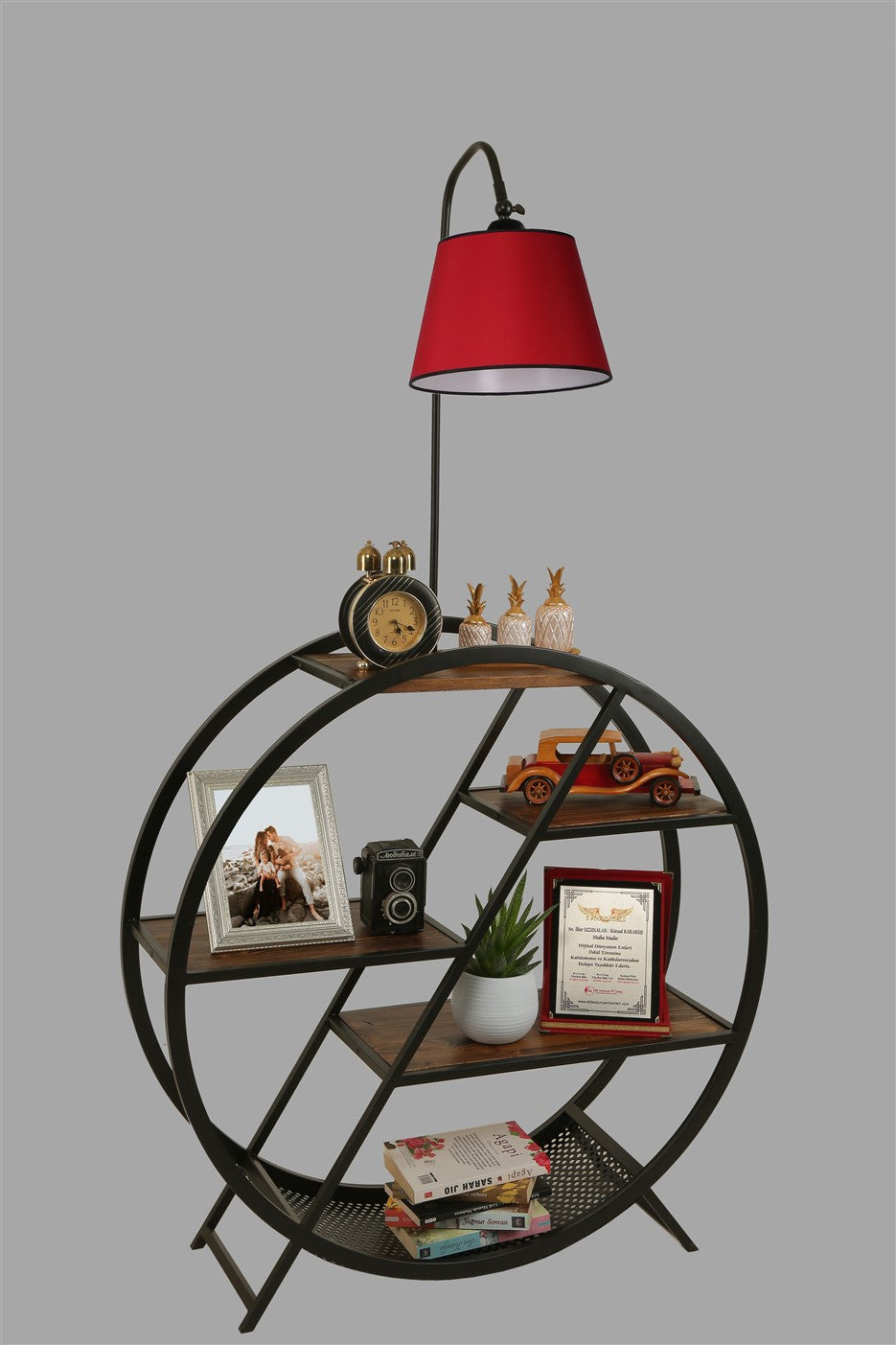 Candeeiro de Pé – 165 cm – Vermelho – Metal e Madeira de Fir