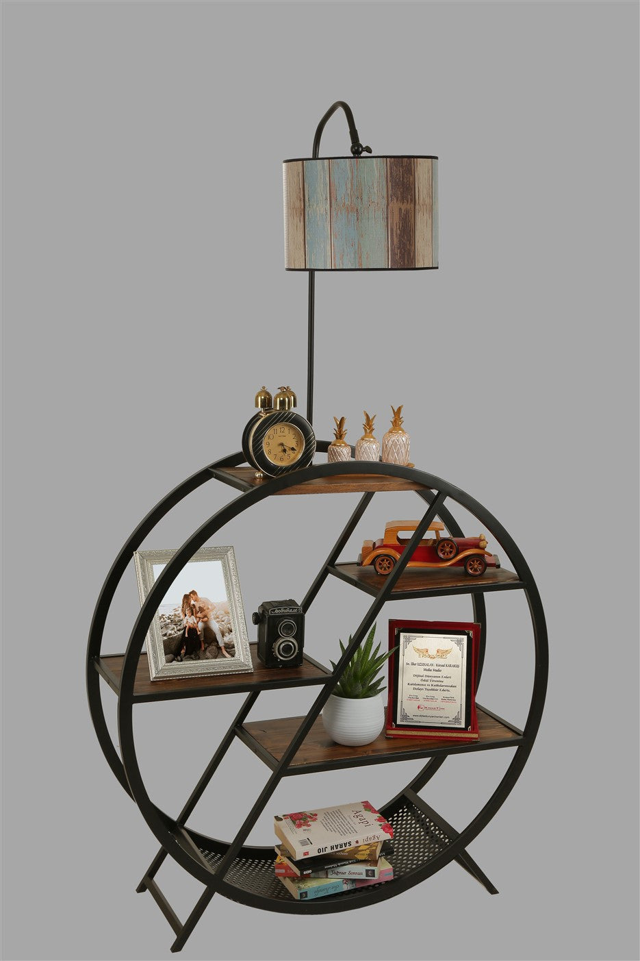 Candeeiro de Pé com Suporte para Livros em Madeira Fir – 165 cm – Multicolorido – Metal