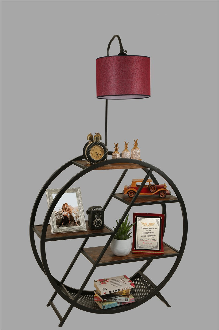 Candeeiro de Pé – 165 cm – Vermelho Bordeaux – Metal e Madeira Fir