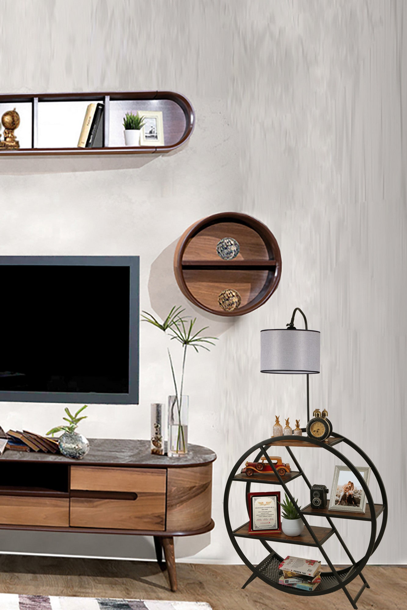 Candeeiro de Pé – 90 x 28 cm – Cinza Claro – Metal e Madeira