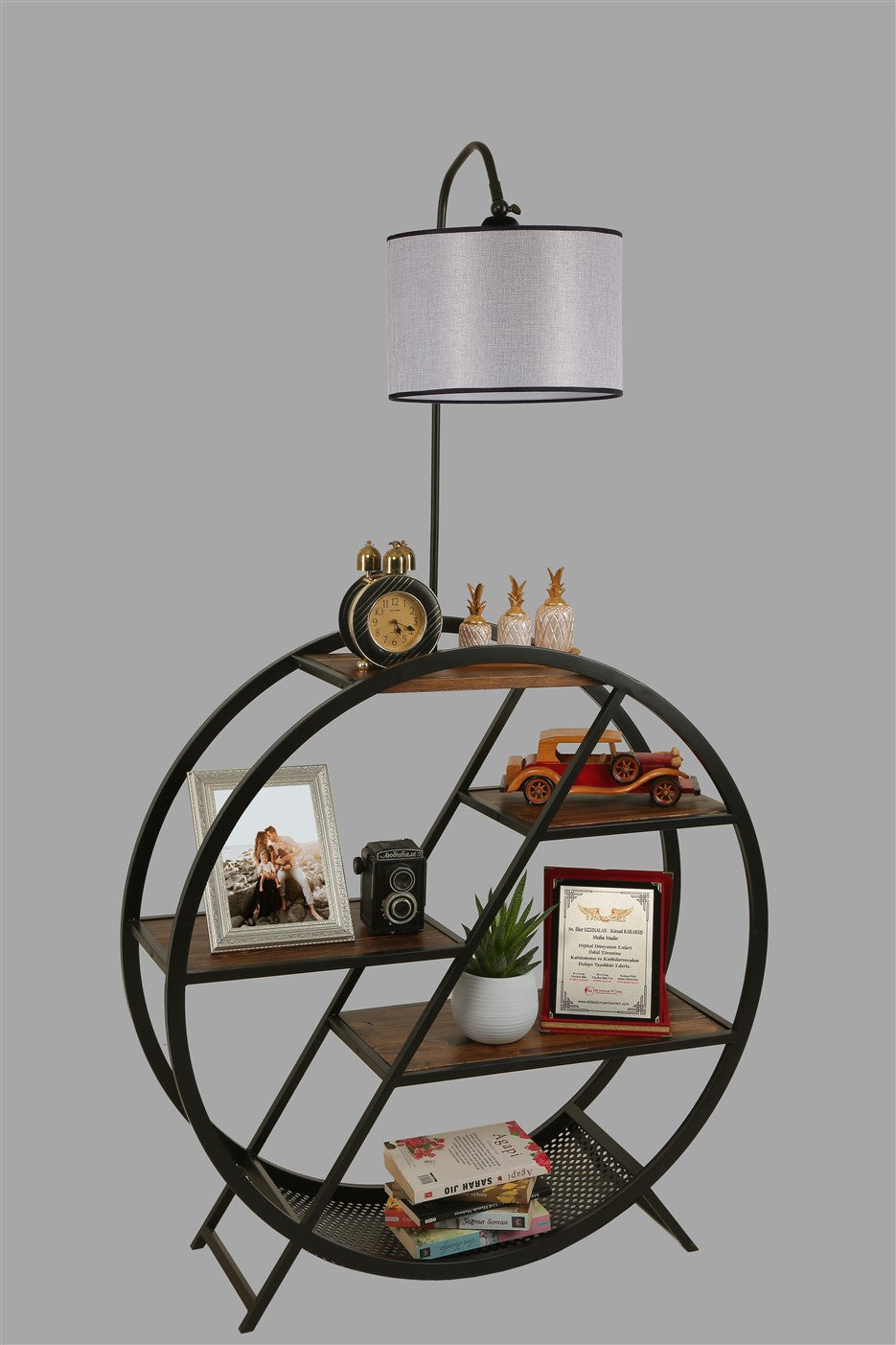 Candeeiro de Pé – 90 x 28 cm – Cinza Claro – Metal e Madeira