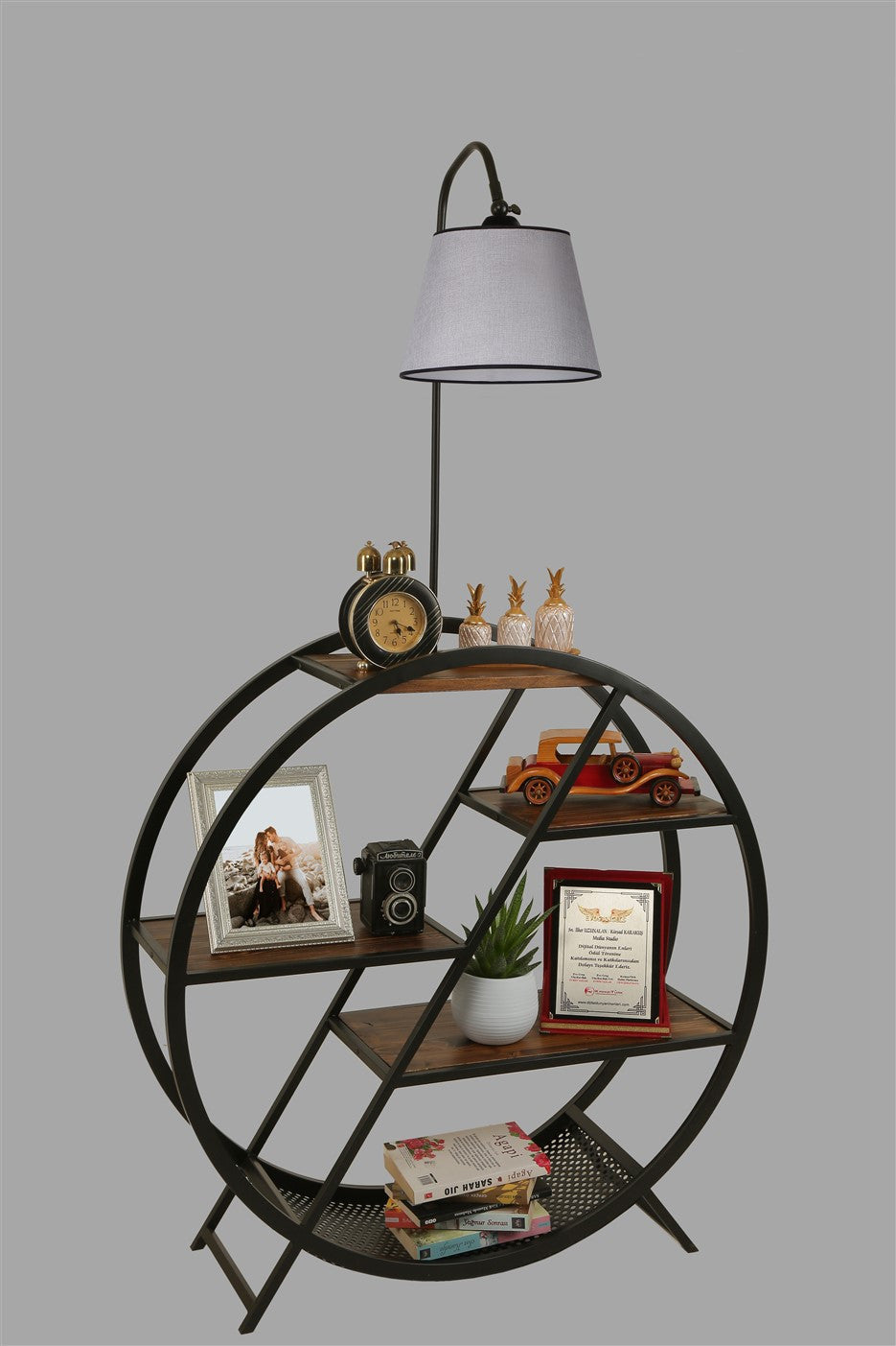 Candeeiro de Pé – 90 x 28 cm – Cinza Claro – Metal e Madeira