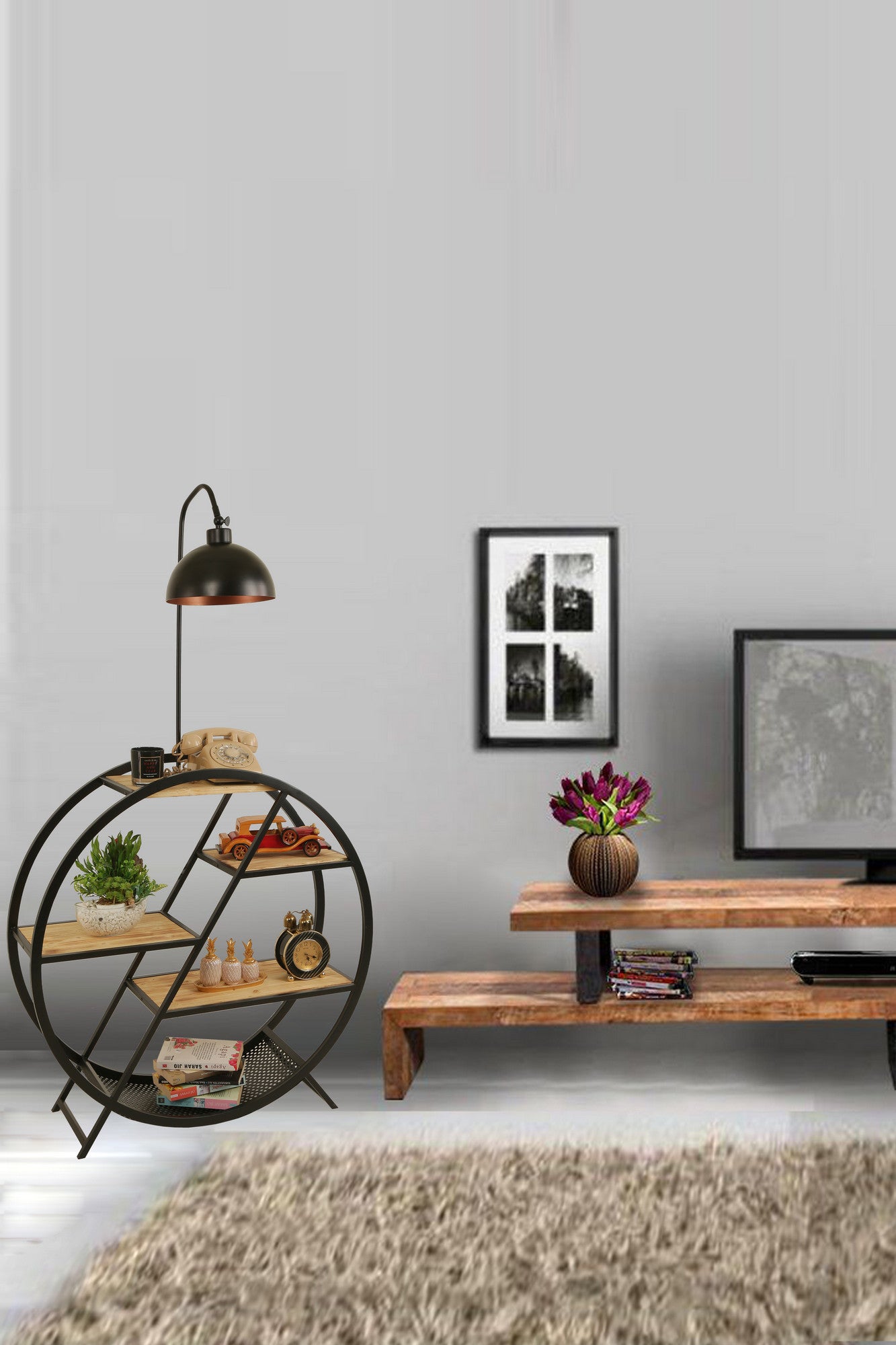 Candeeiro de Pé – 165 cm – Cáqui – Metal e Madeira de Fir
