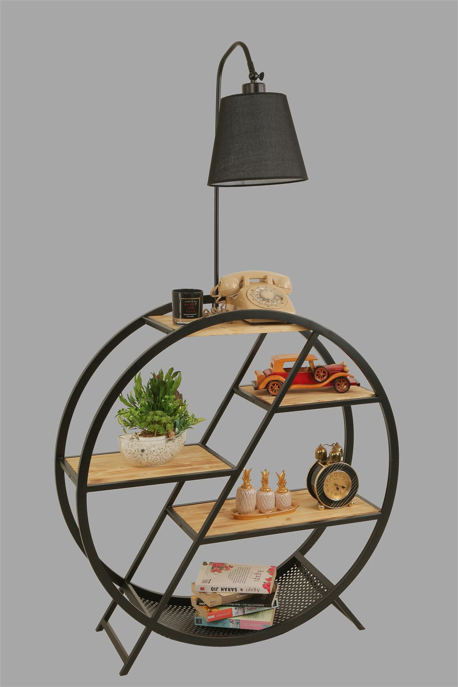 Candeeiro de Pé – 165 cm – Preto – Metal e Madeira de Fir
