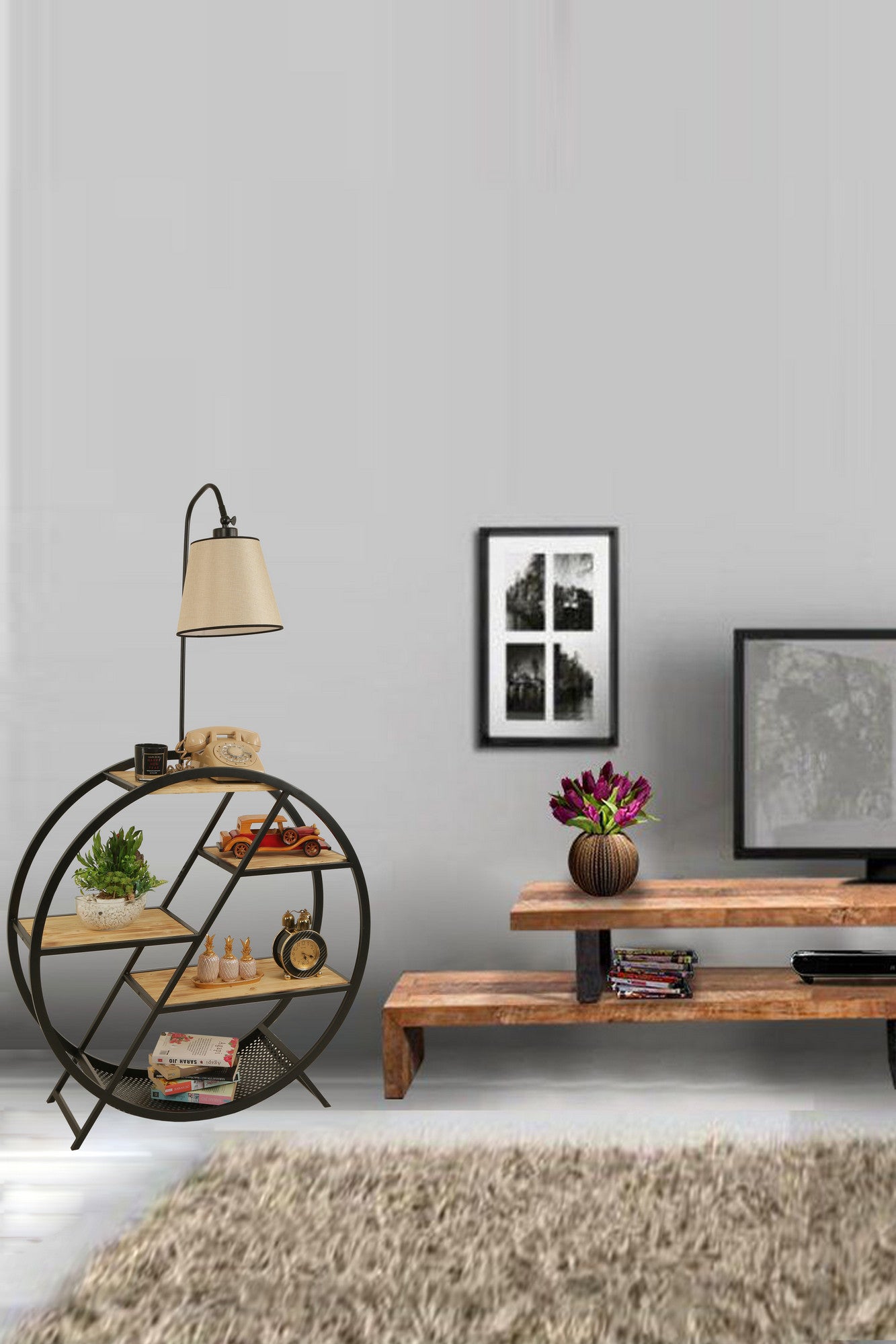 Candeeiro de Pé – 165 cm – Cor vime – Metal e Madeira de Fir