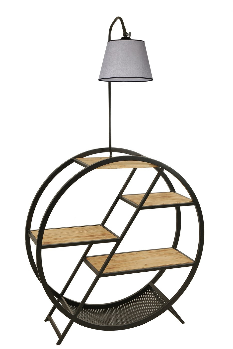 Candeeiro de Pé – 165 cm – Cinza Claro – Metal e Madeira