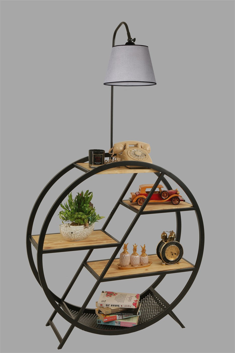 Candeeiro de Pé – 165 cm – Cinza Claro – Metal e Madeira