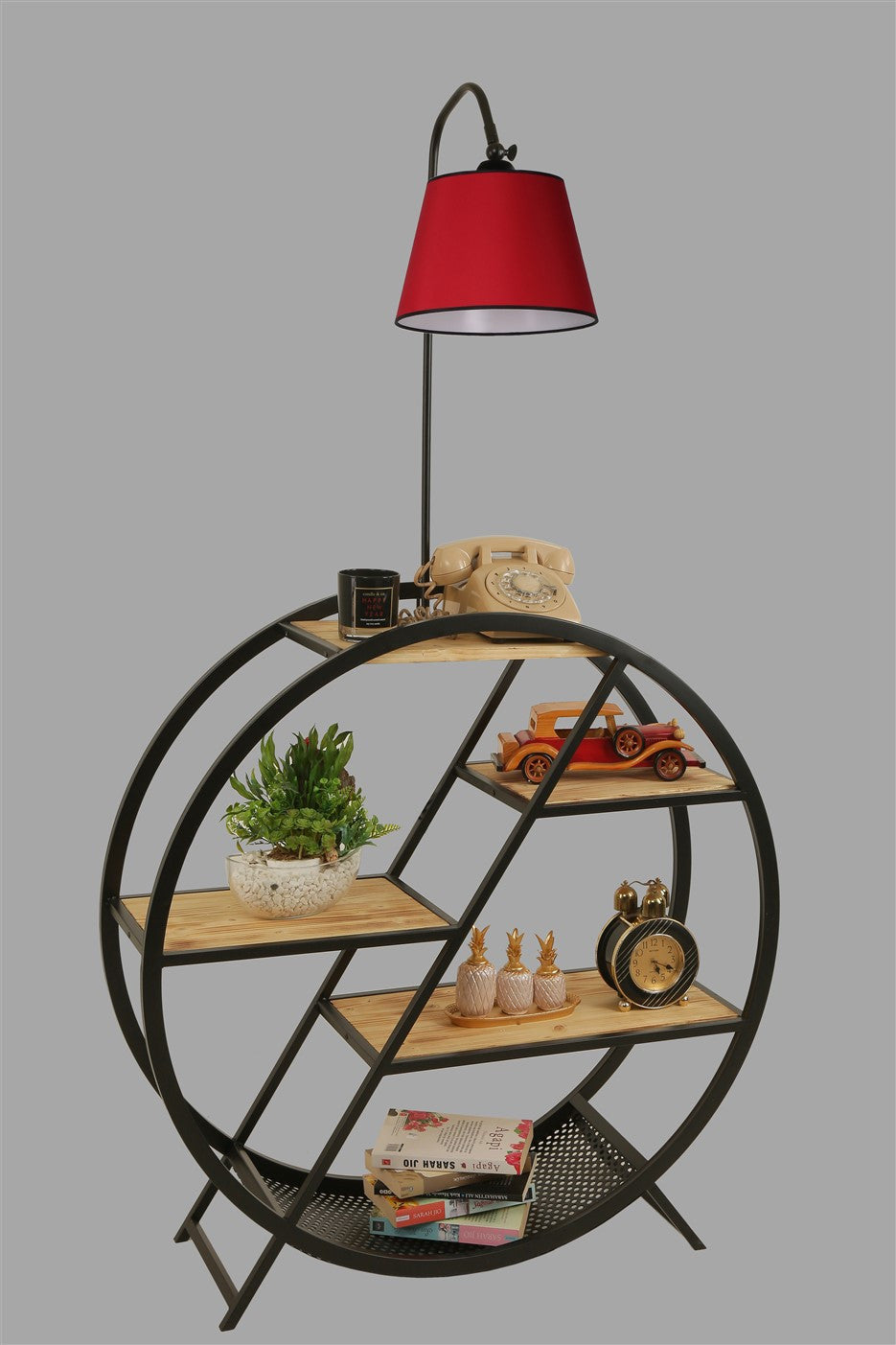 Candeeiro de Pé – 165 cm – Vermelho – Metal e Madeira