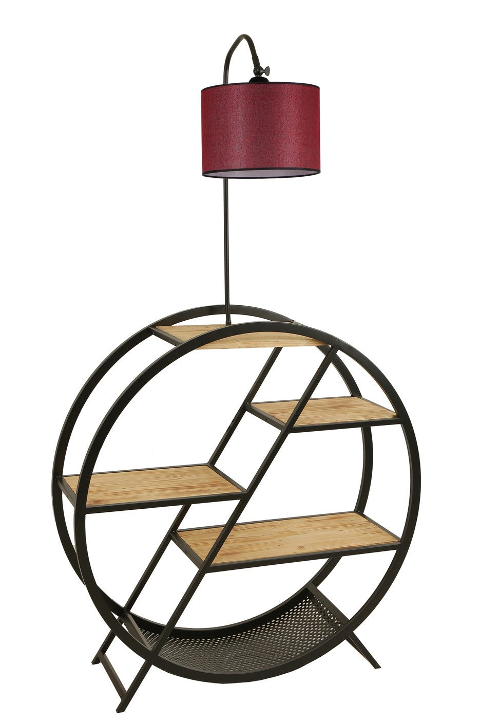 Candeeiro de Pé – 165 cm – Vermelho Bordeaux – Metal e Madeira de Fir