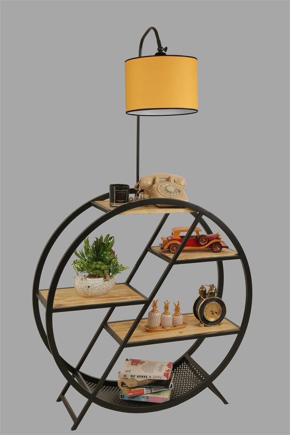 Candeeiro de Pé – 90 x 28 cm – Amarelo – Metal e Madeira de Fir