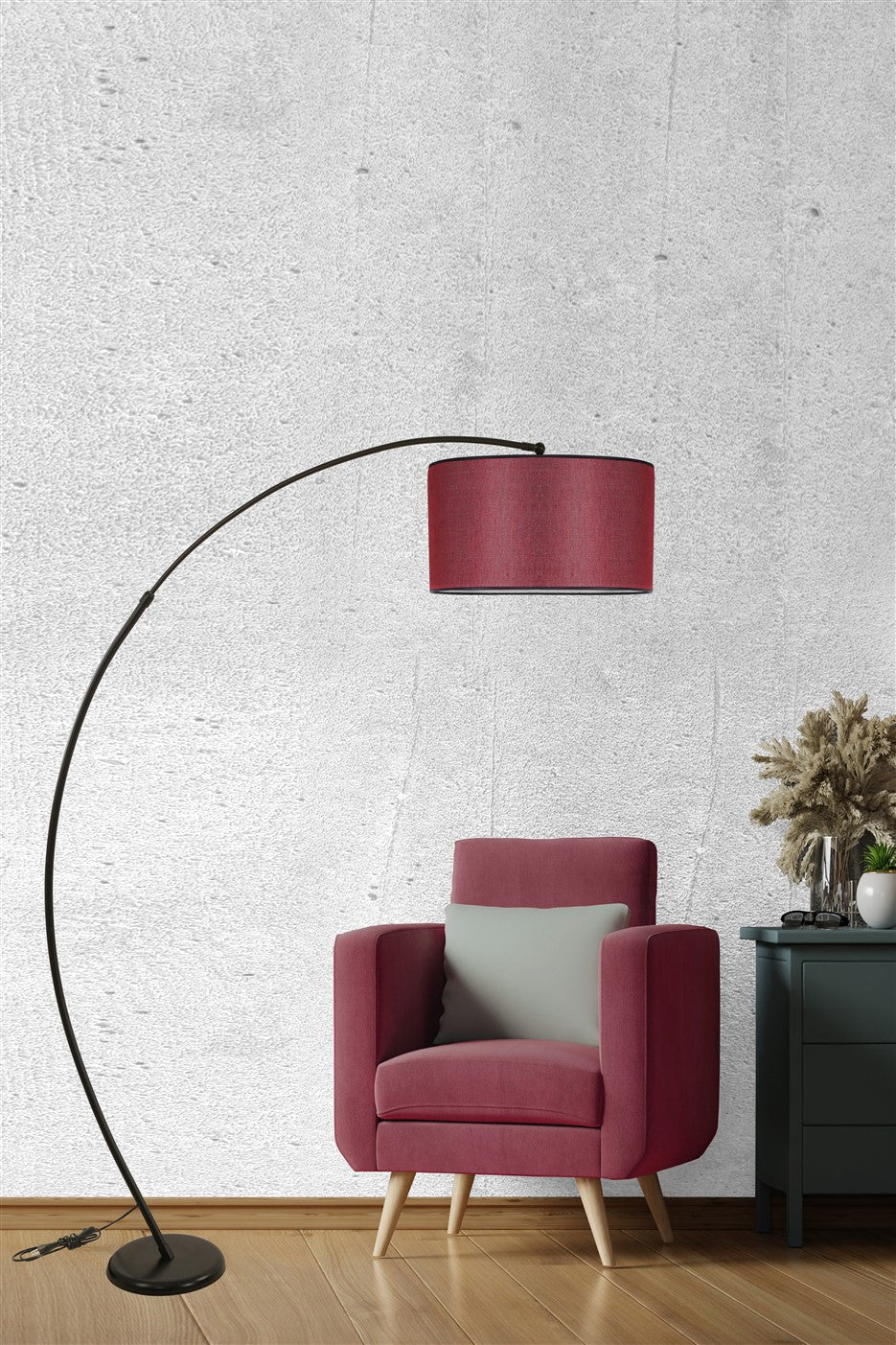 Candeeiro de Pé – 185 cm – Vermelho Clarete – Metal