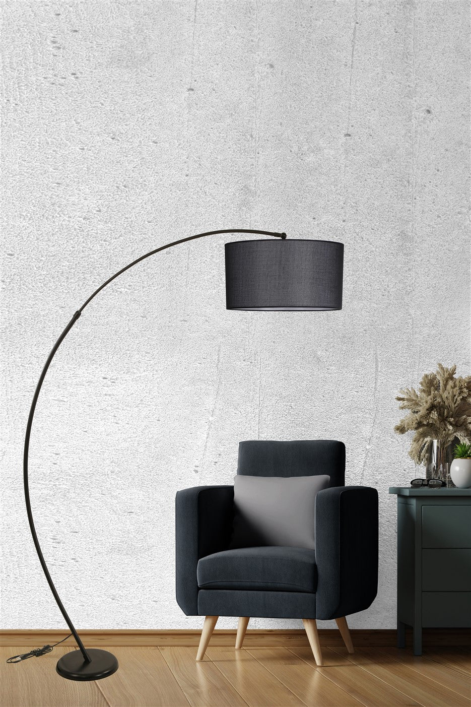 Candeeiro de Pé – Altura Ajustável (85 cm a 185 cm) – Preto – Metal