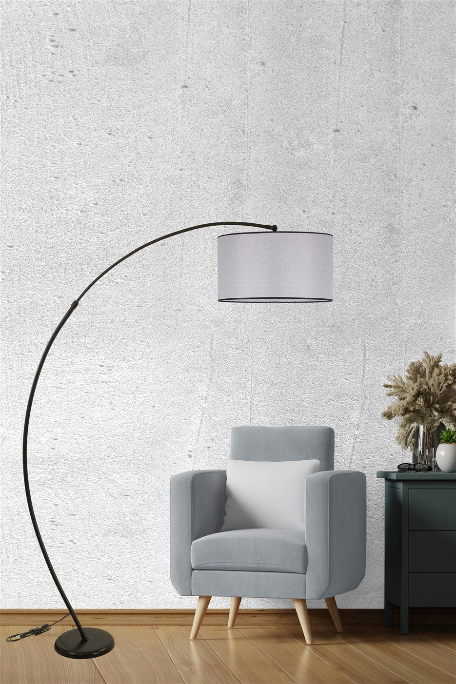 Candeeiro de Pé – 185 cm – Cinza Claro – Metálico