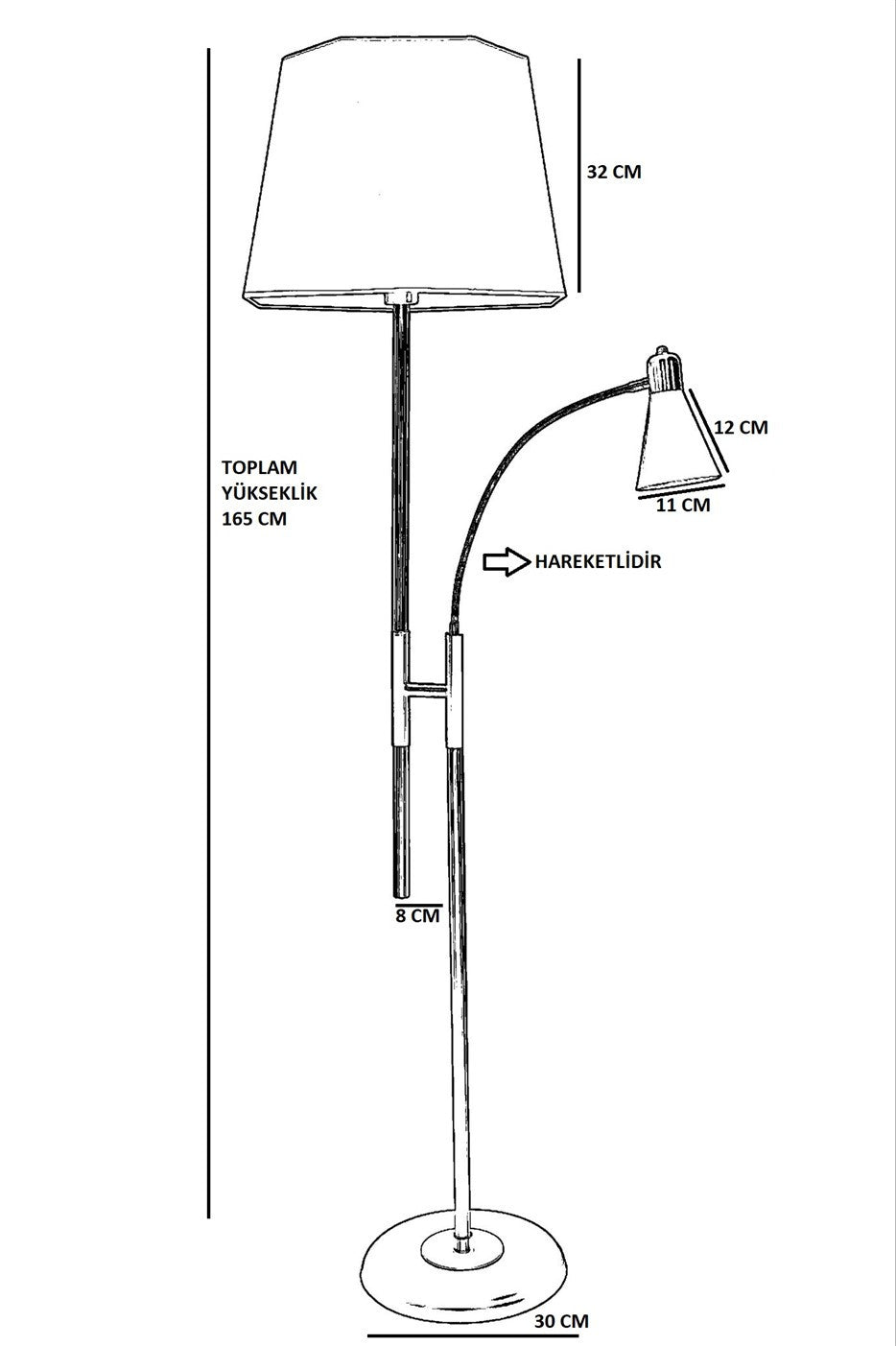 Candeeiro de Pé – 165 cm – Preto – Metal