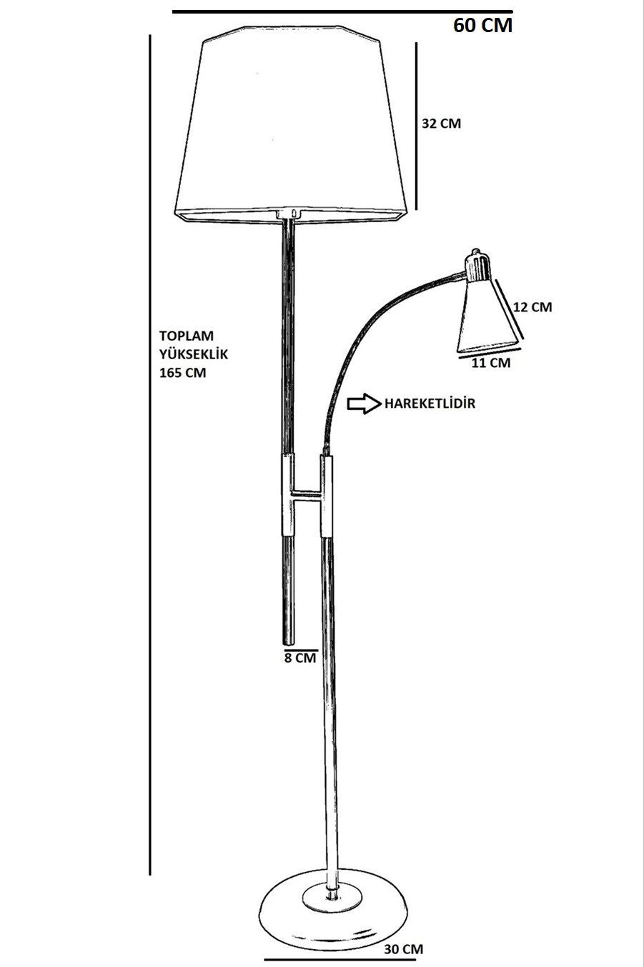 Candeeiro de Pé – 165 cm – Preto – Metálico