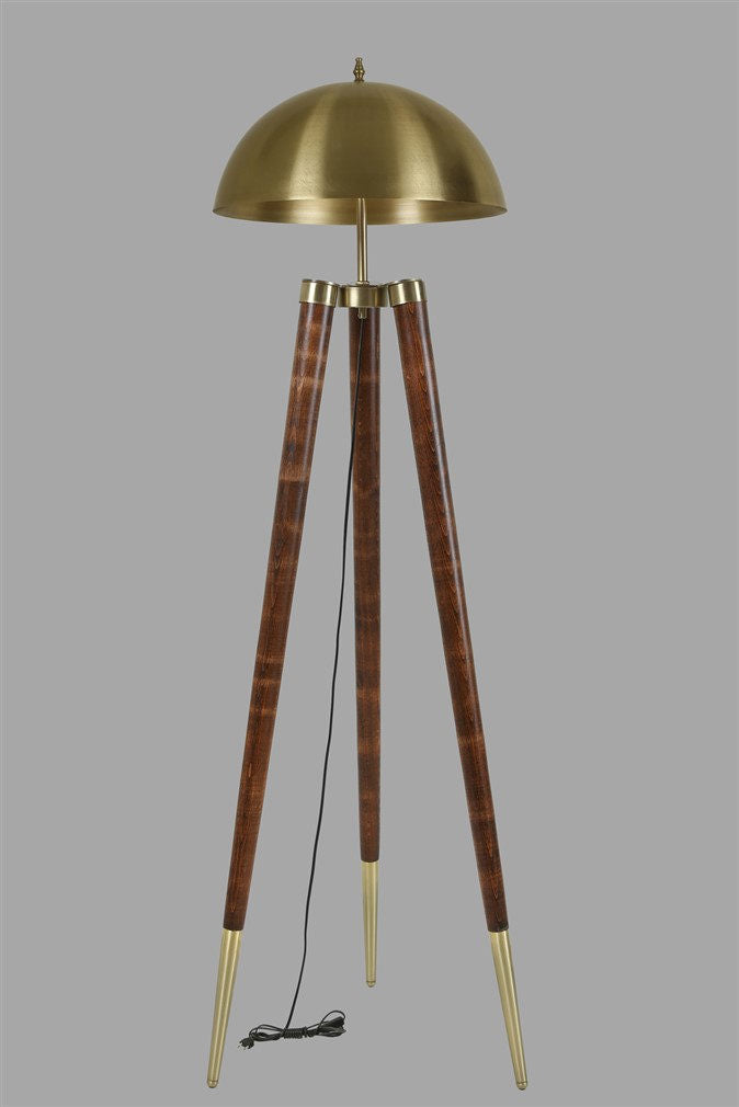 Candeeiro de Pé – 165 cm – Dourado e Noz – Madeira e Metal