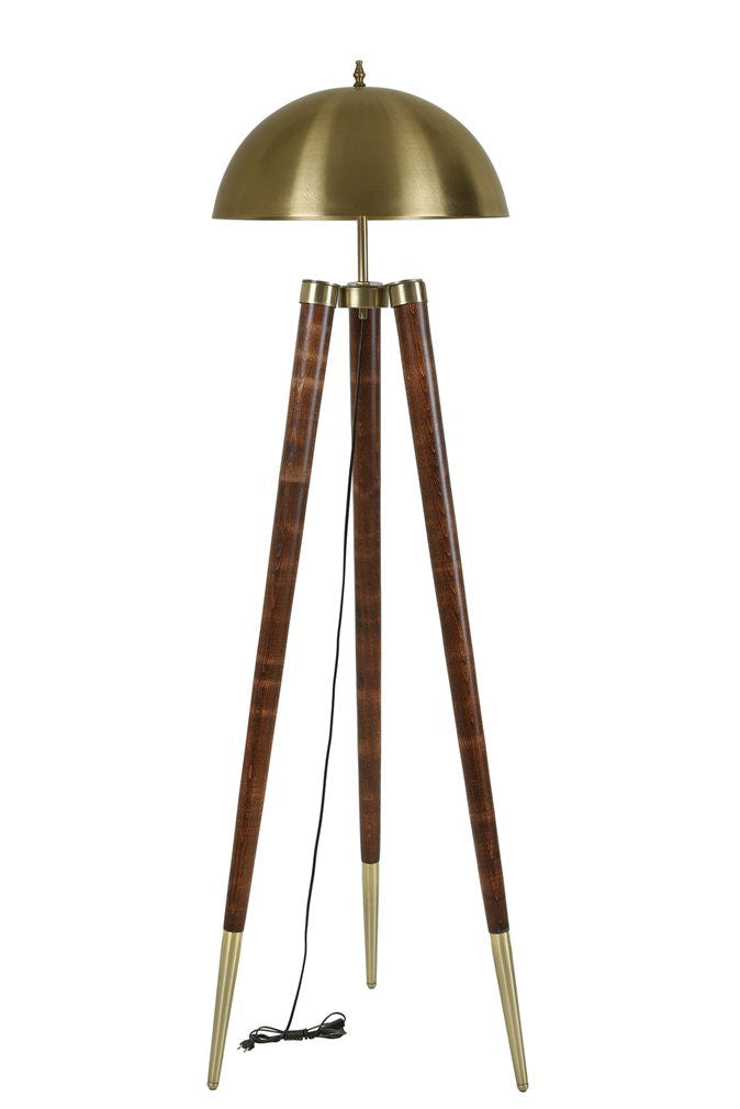 Candeeiro de Pé – 165 cm – Dourado e Noz – Madeira e Metal