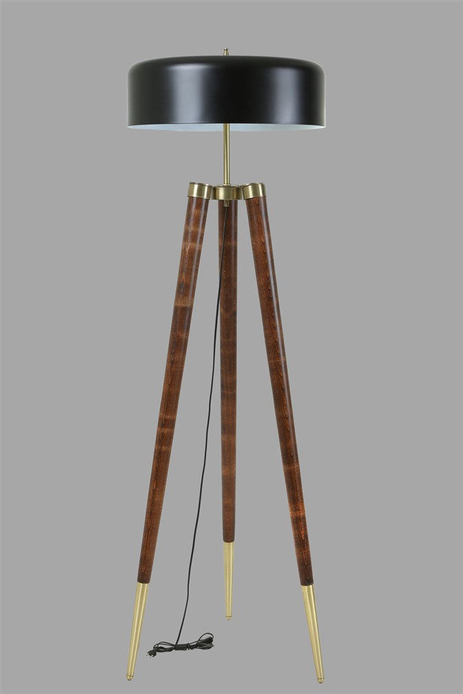 Candeeiro de Pé – 165 cm – Preto e Nogueira – Metal e Carpe