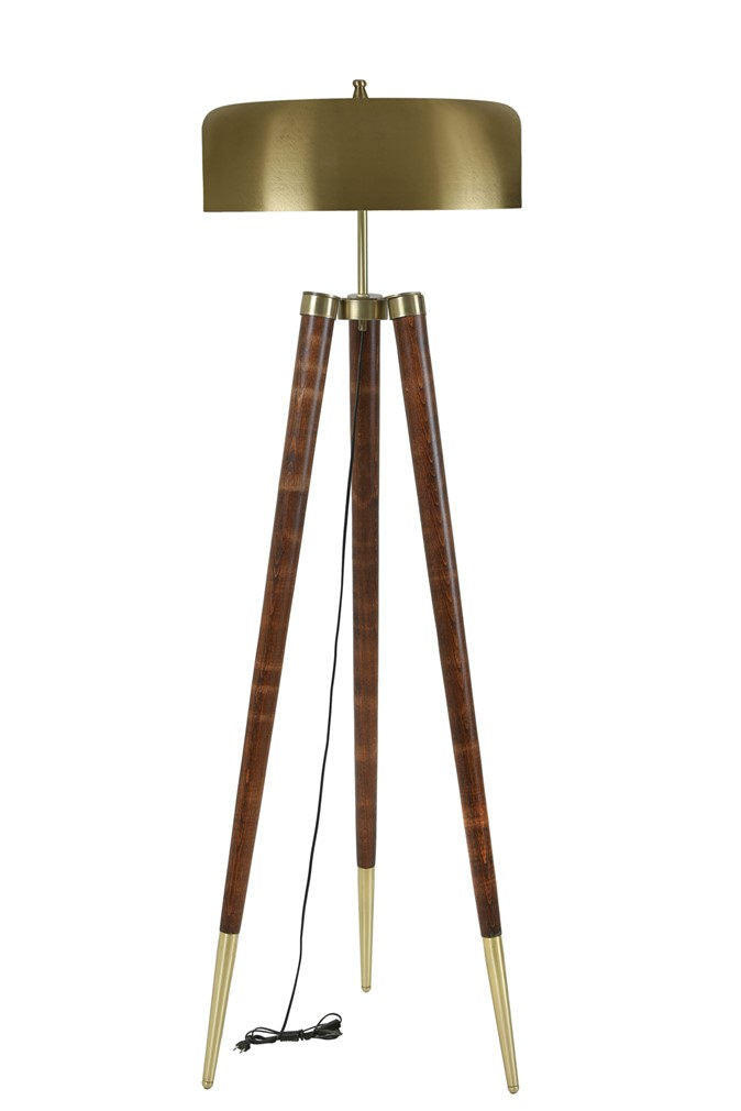 Candeeiro de Pé – 165 cm – Dourado e noz – Metal e faia