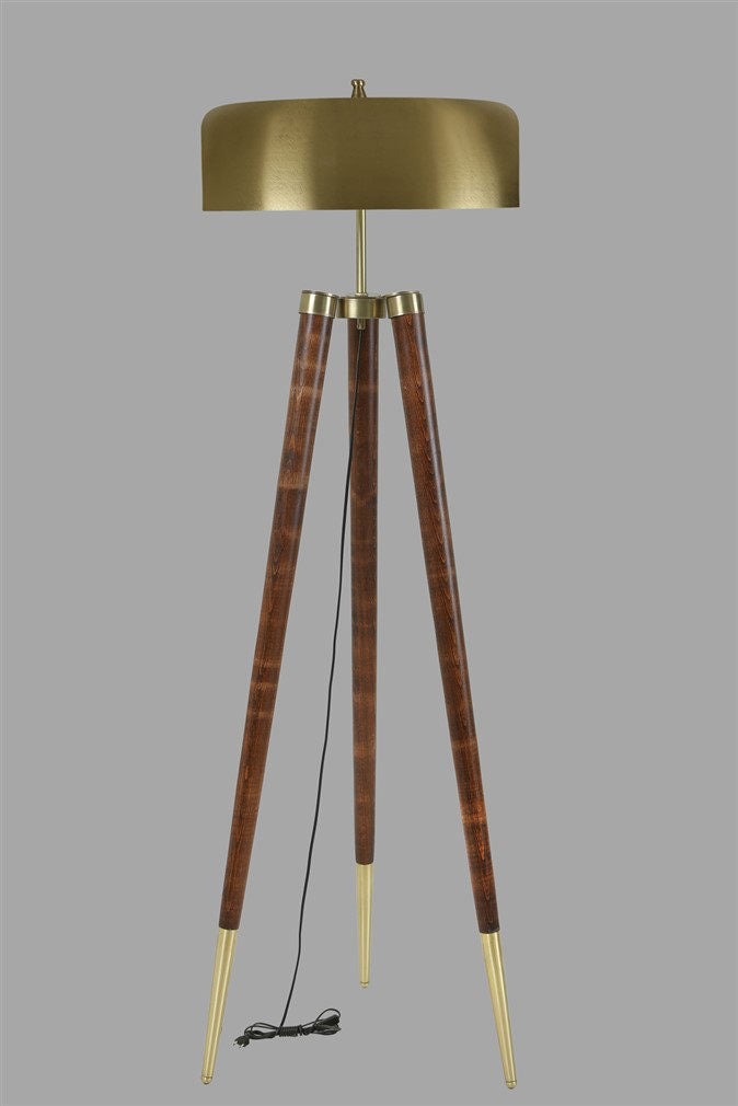 Candeeiro de Pé – 165 cm – Dourado e noz – Metal e faia
