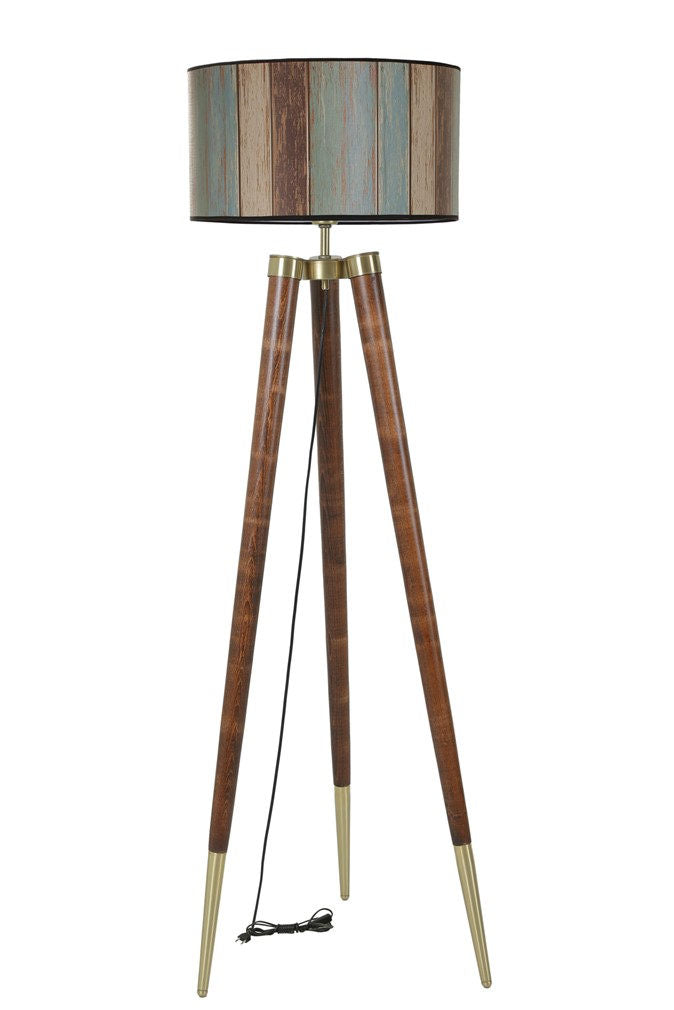 Candeeiro de Pé – 160 cm – Nogueira, Turquesa, Bege, Marrom – Hornbeam e Tecido