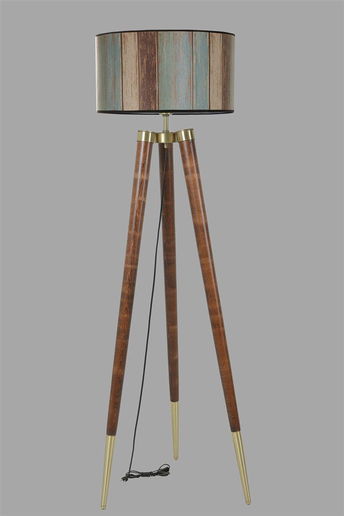 Candeeiro de Pé – 160 cm – Nogueira, Turquesa, Bege, Marrom – Hornbeam e Tecido