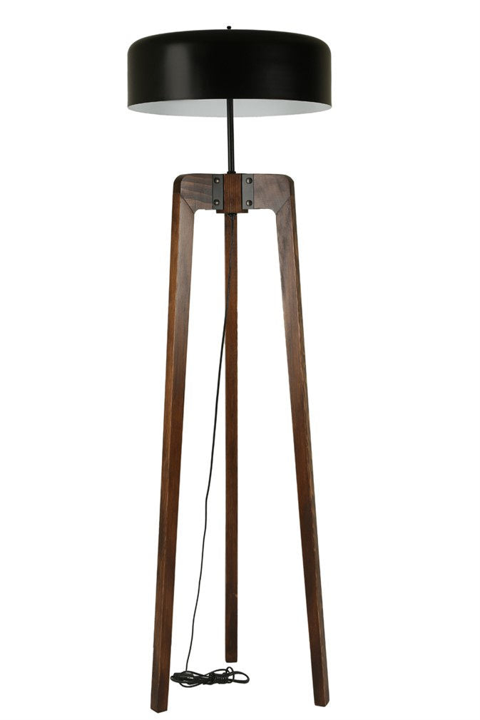 Candeeiro de Pé – 170 cm – Preto e Nogueira – Madeira e Metal
