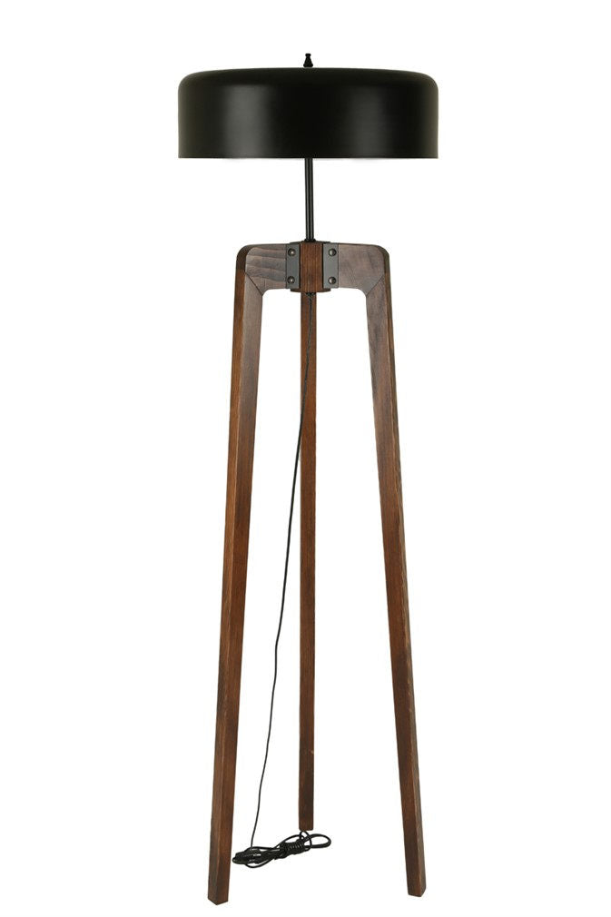 Candeeiro de Pé – 170 cm – Preto e Nogueira – Madeira e Metal
