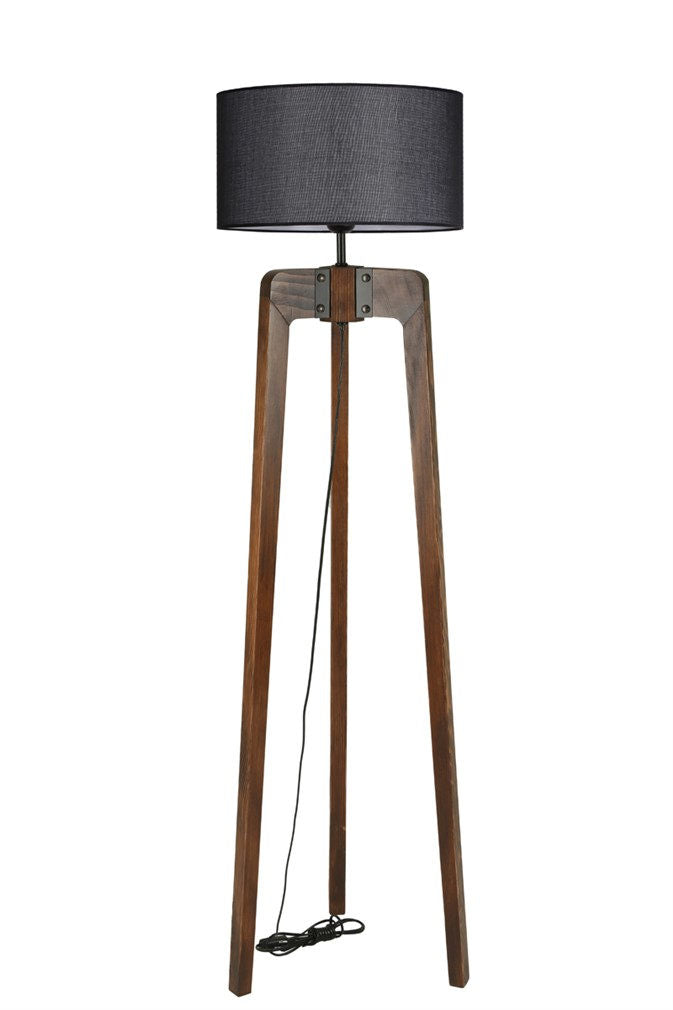 Candeeiro de Pé – 170 cm – Nogueira e Preto – Madeira e Tecido