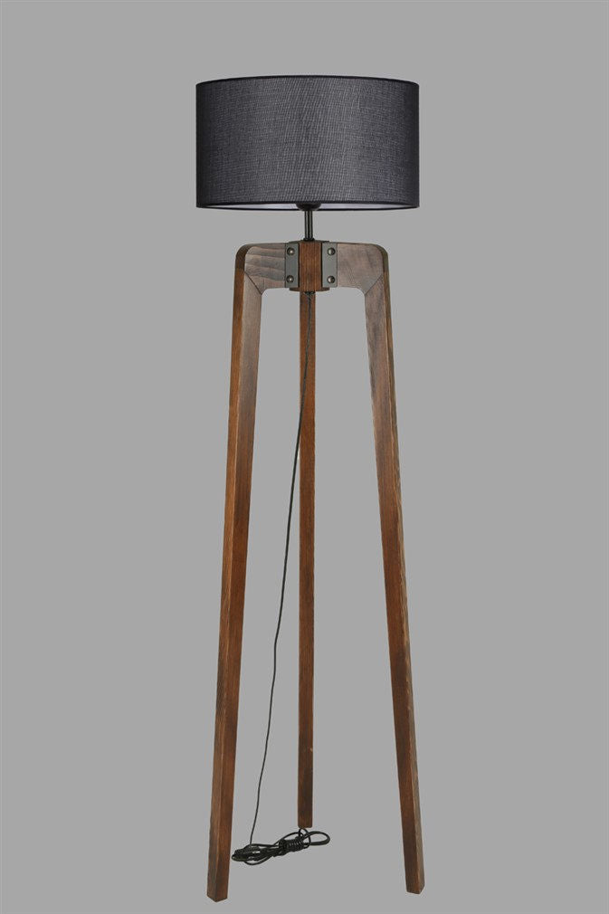 Candeeiro de Pé – 170 cm – Nogueira e Preto – Madeira e Tecido