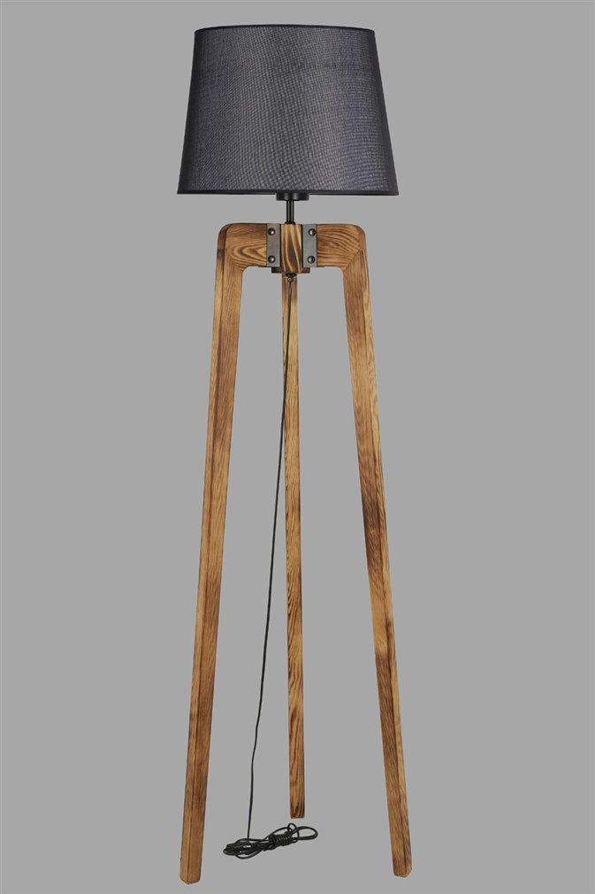 Candeeiro de Pé – 170 cm – Preto e Nogueira – Madeira de FIR