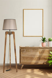 Candeeiro de Pé – 170 cm – Noz e Bege – Madeira de Fir