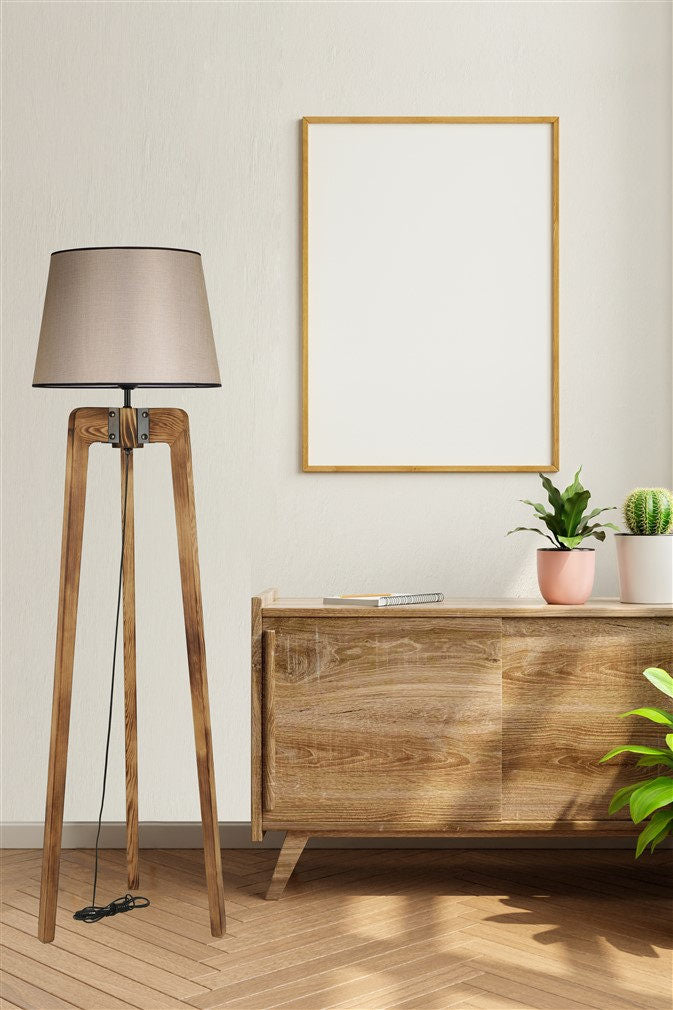 Candeeiro de Pé – 170 cm – Noz e Bege – Madeira de Fir