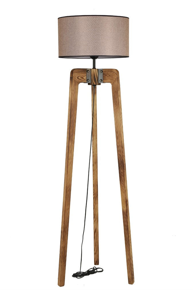 Candeeiro de Pé – 170 cm – Bege e Noz – Madeira de Fir