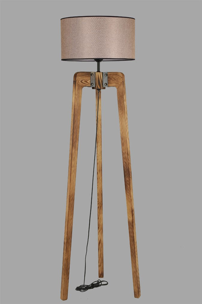 Candeeiro de Pé – 170 cm – Bege e Noz – Madeira de Fir