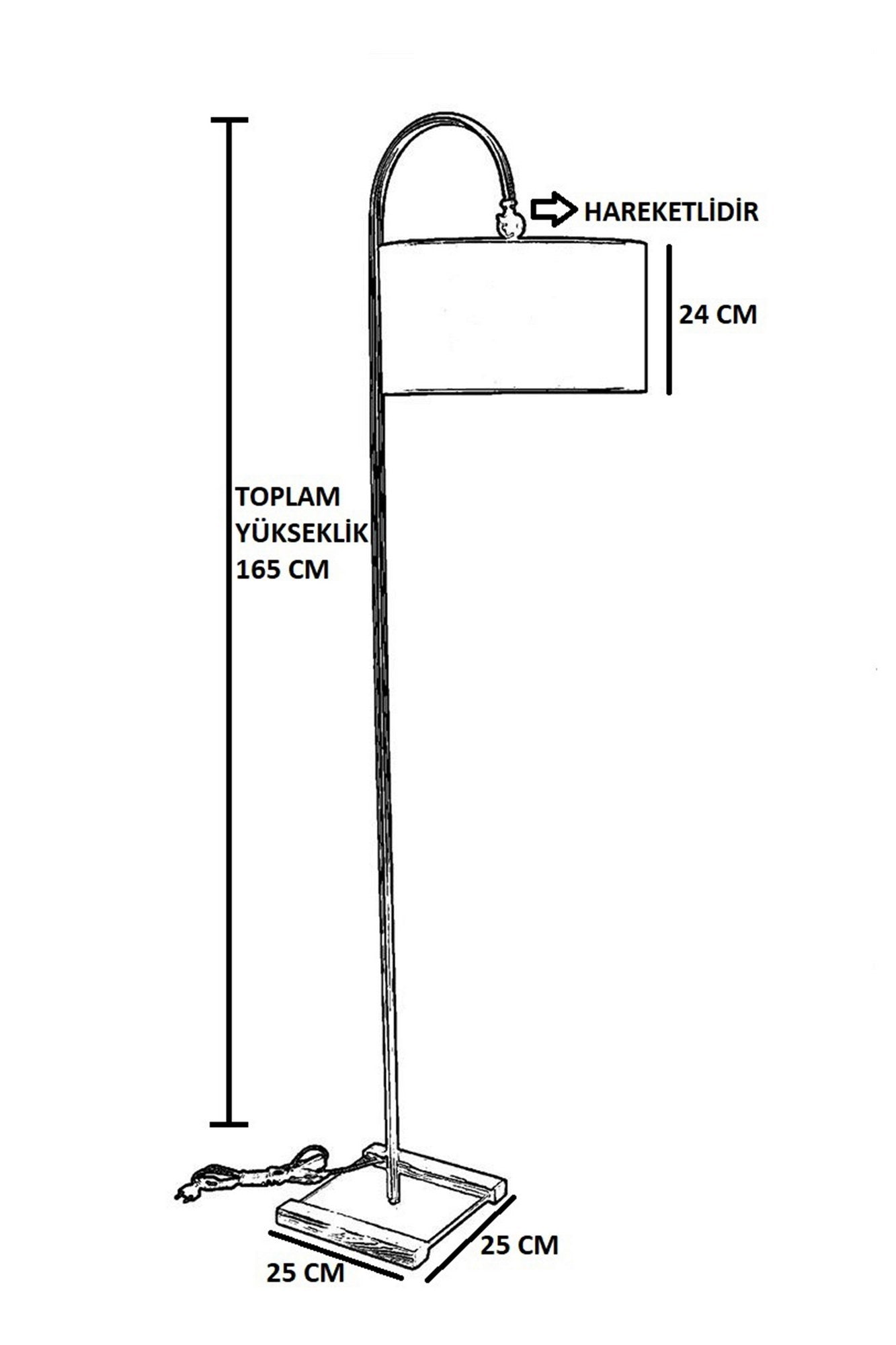 Candeeiro de Pé – 165 cm – Preto – Metal