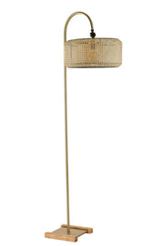 Candeeiro de Pé – 165 cm – Bege e Dourado – Metal e Rattan