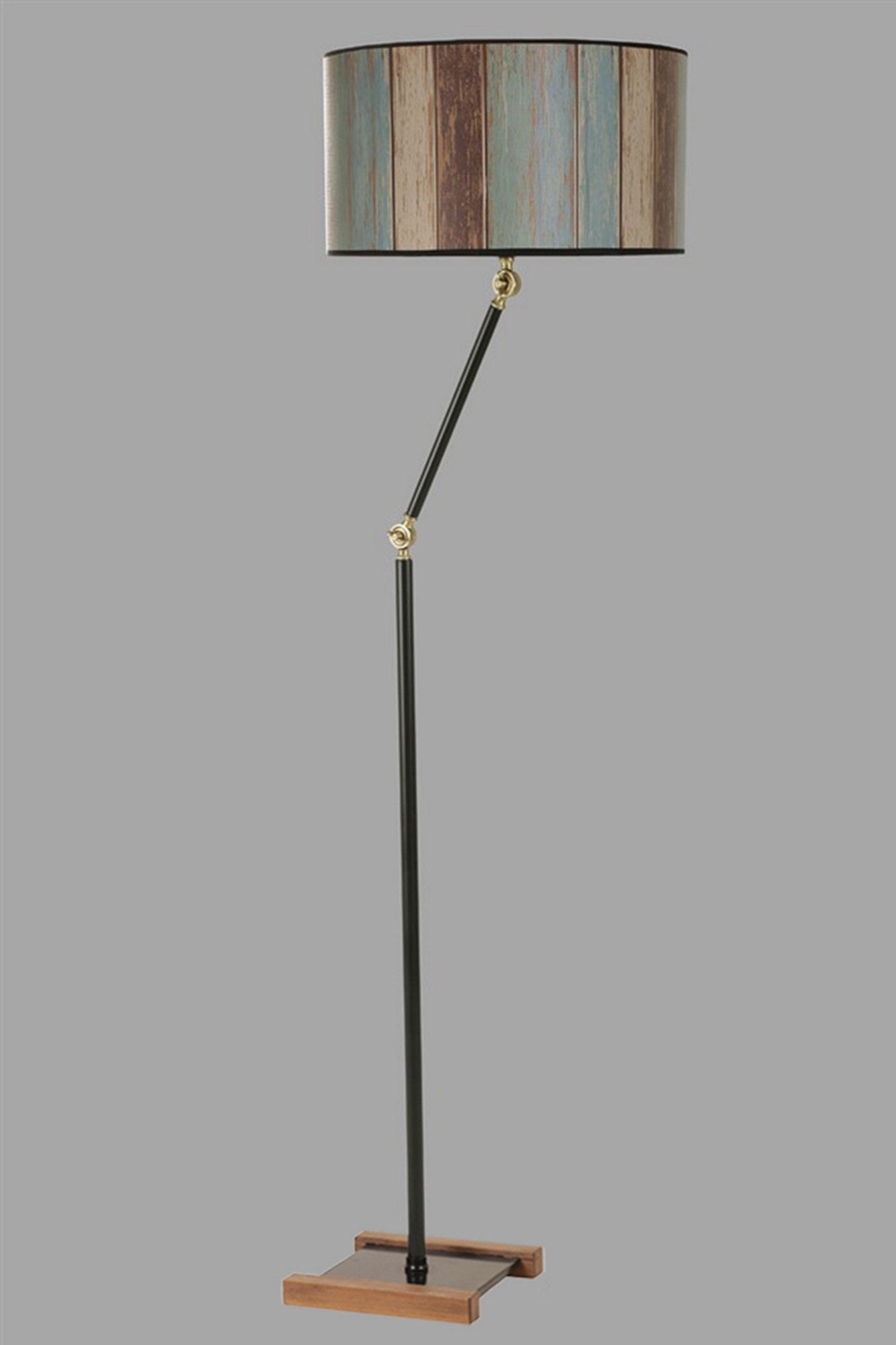Candeeiro de Pé – 165 cm – Nogueira, Turquesa, Bege, Marrom – Metal