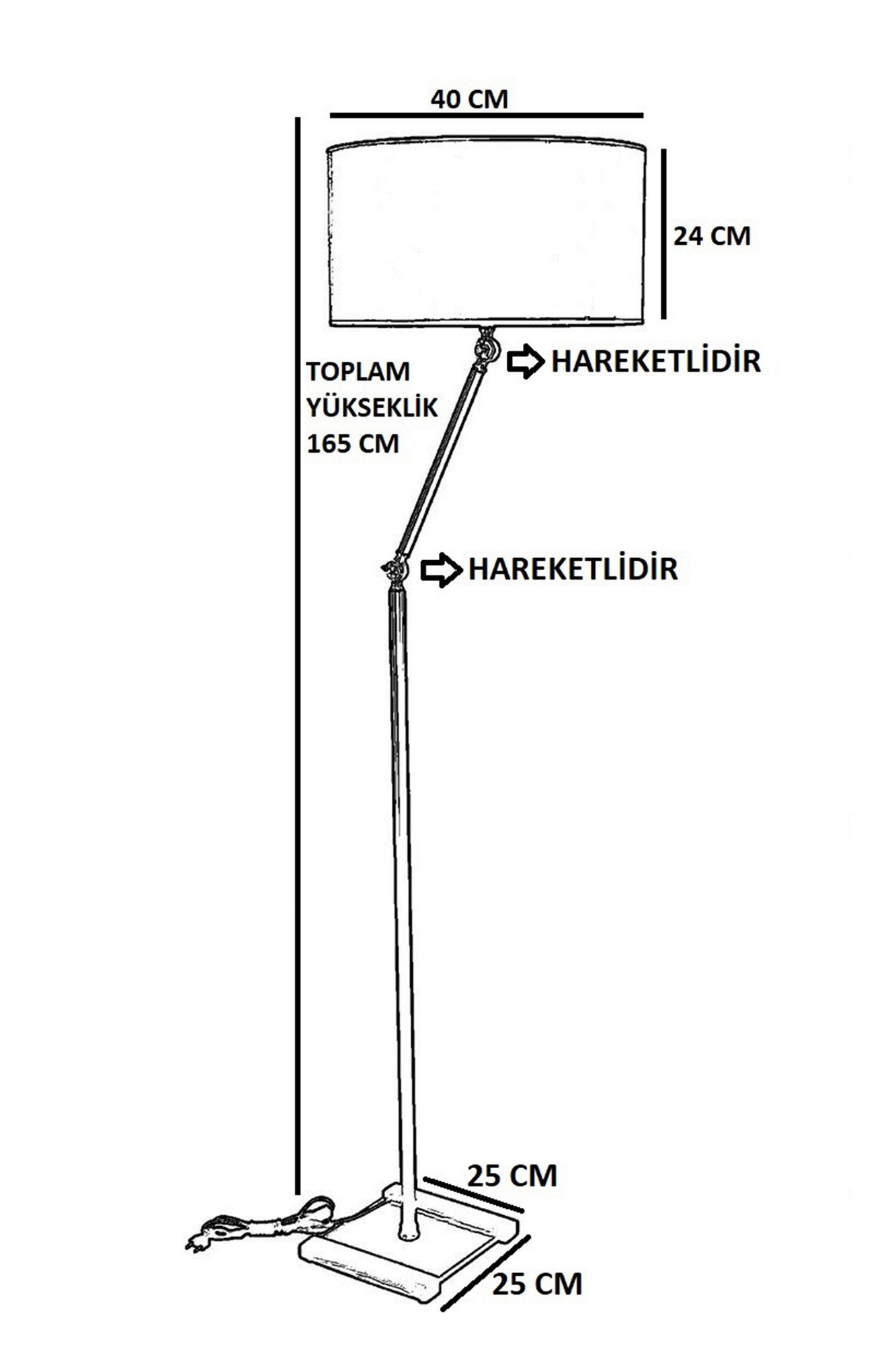 Candeeiro de Pé – 165 cm – Preto – Metal