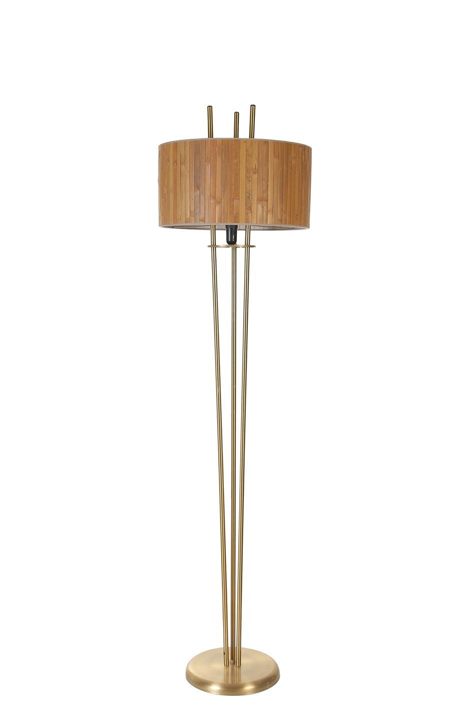 Candeeiro de Pé – 165 cm – Carvalho e Dourado – Metal e Bambu