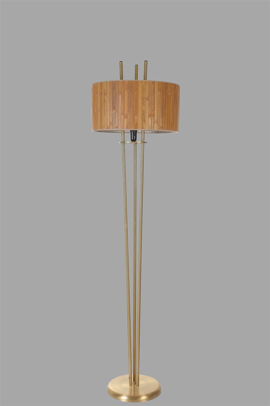 Candeeiro de Pé – 165 cm – Carvalho e Dourado – Metal e Bambu