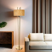 Candeeiro de Pé – 165 cm – Carvalho e Dourado – Metal e Bambu