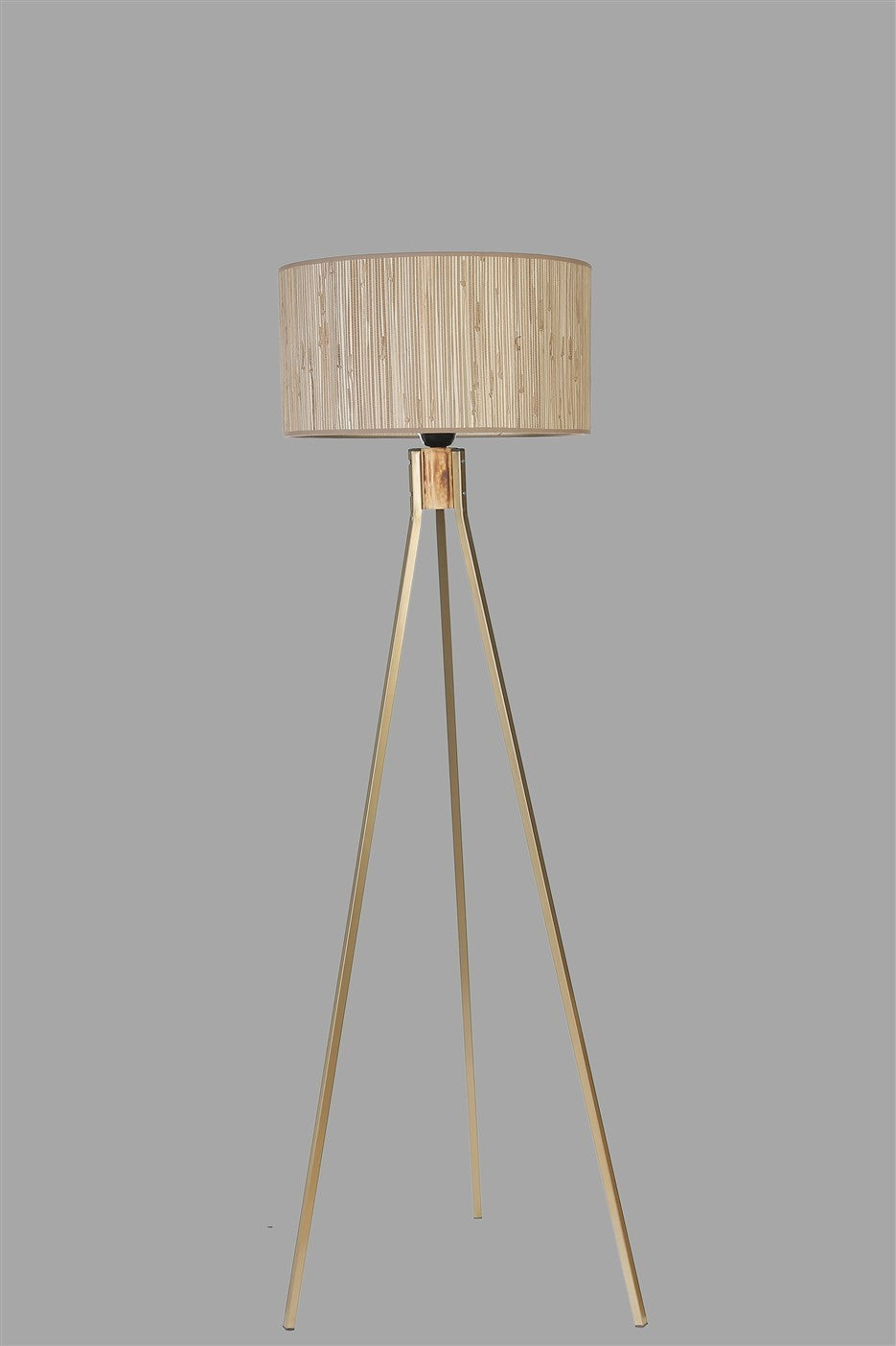 Candeeiro de Pé - 155 cm - Carvalho e Ouro - Bambu e Metal