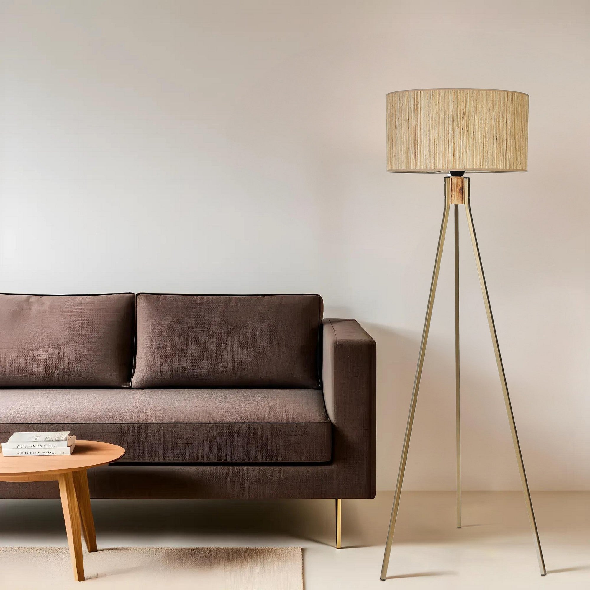 Candeeiro de Pé – 155 cm – Carvalho/Dourado – Metal/Madeira