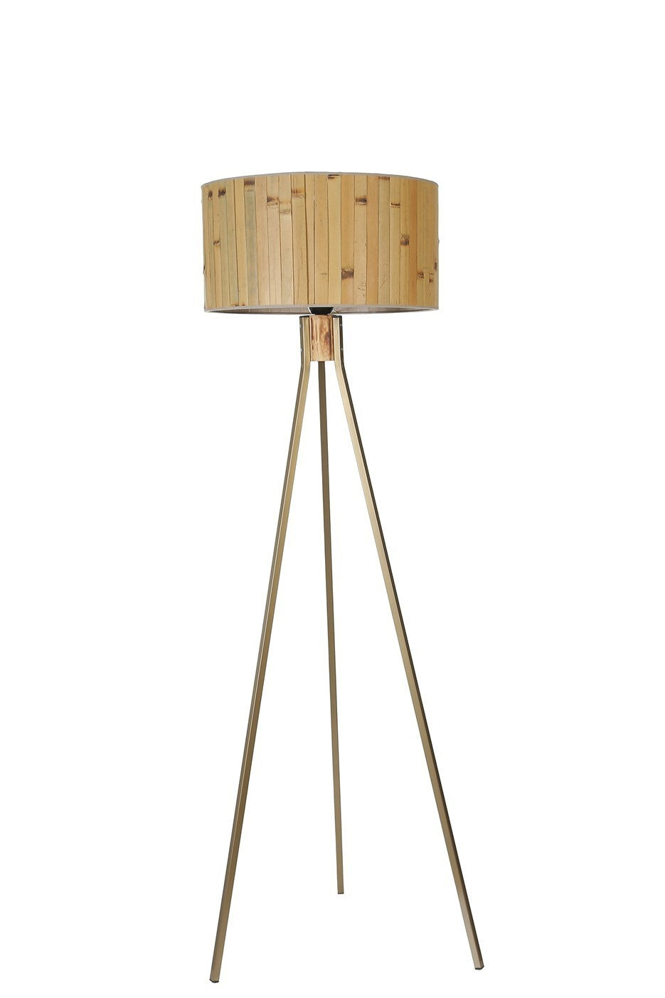 Candeeiro de Pé – 155 cm – Carvalho e Dourado – Metal e Bambu