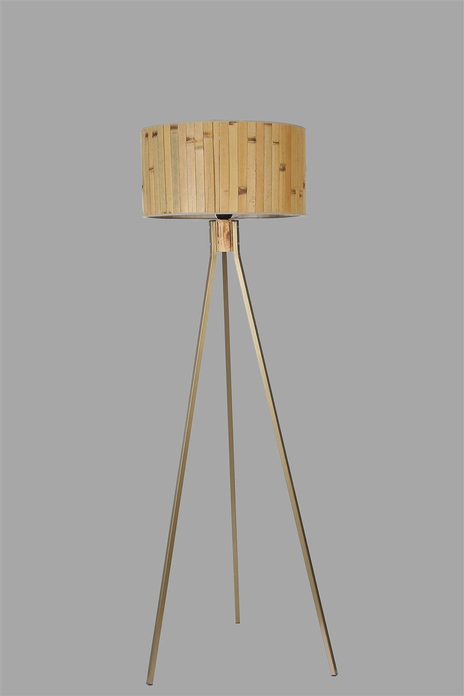 Candeeiro de Pé – 155 cm – Carvalho e Dourado – Metal e Bambu