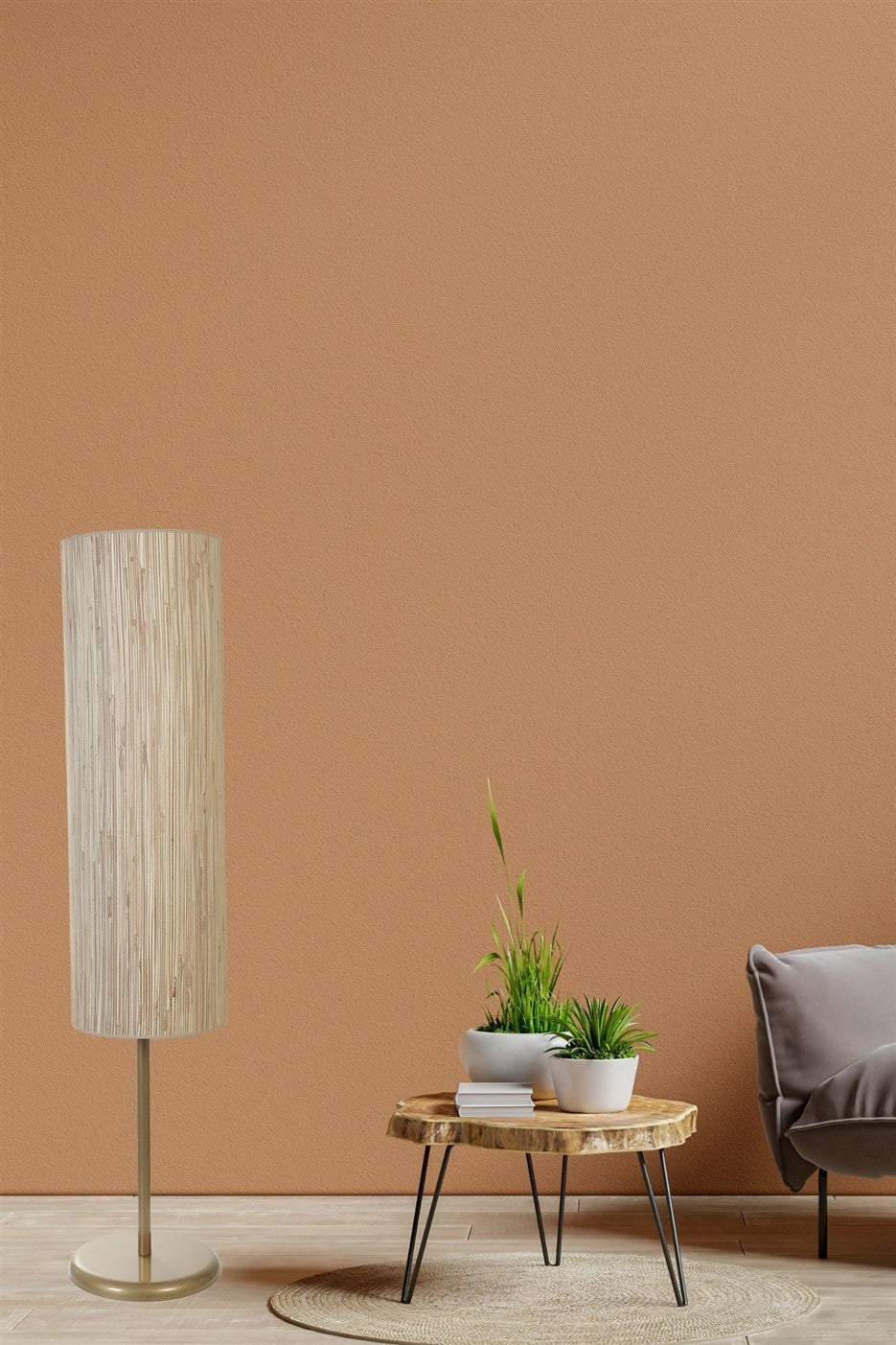 Candeeiro de Pé – 140 cm – Carvalho e Dourado – Metal e Bambu