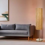 Candeeiro de Pé – 140 cm – Carvalho e Dourado – Metal e Bambu