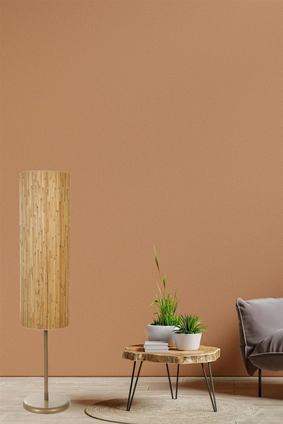 Candeeiro de Pé – 140 cm – Carvalho e Dourado – Metal e Bambu